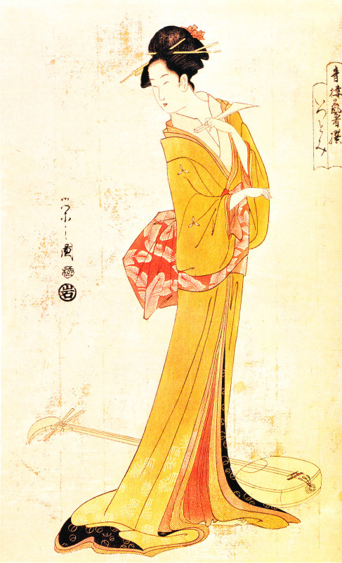 Hosoda Eishi (1756-1829), La cortigiana Tsutomi con lo shamisen.