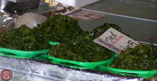 Freschezza di alghe wakame al mercato Nishiki di Kyōto. Agosto 2009.