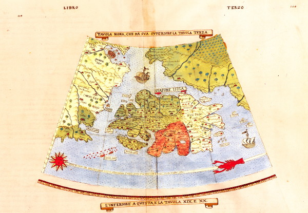 Urbano Monte, Tavola "Giapone isola".  Dal Trattato universale, descrizione et sito de tutta la terra sinqui conosciuta, 1590. Il manoscritto è conservato presso il Seminario Arcivescovile di Venegono.